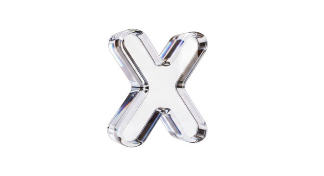 Transparent Letter X Made of Glass on White Background.