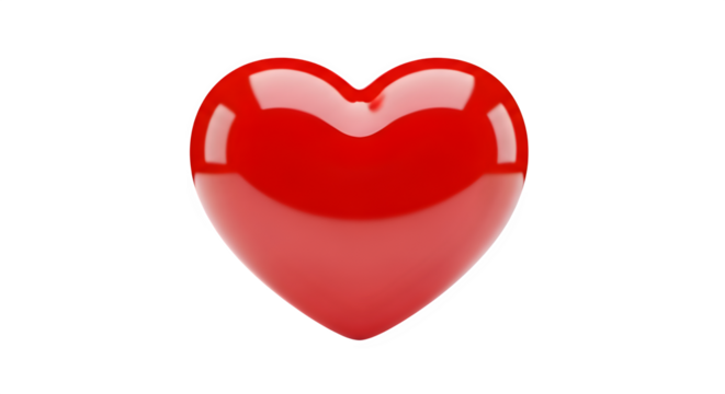 A glossy red heart isolated on transparent background, symbolizing love, passion, and affection, perfect for expressing heartfelt emotions and romantic sentiments in various designs