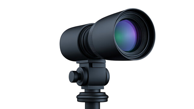 Black camera lens on tripod professional photography equipment close up isolated on transparency background modern design studio gear technology detailed sharp focus