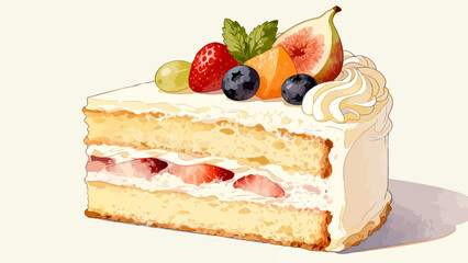 Delicious cream cake, cartoon hand-drawn vector illustrations