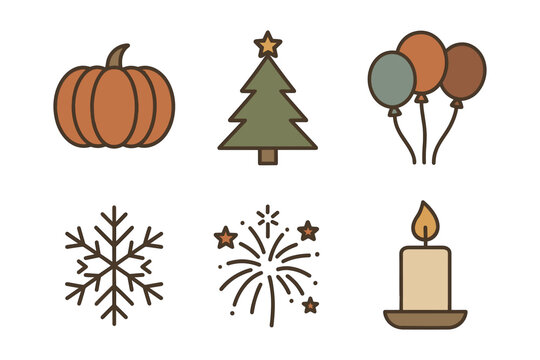 Seasonal festive icons featuring halloween and christmas elements