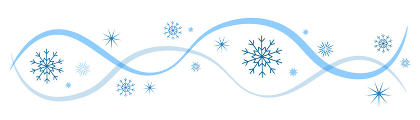 Pattern with blue snowflakes on a white background. Banner Greeting Card