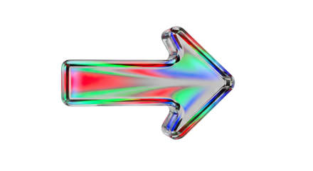 Colorful illuminated arrow pointing right direction on white background.