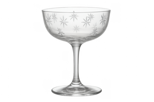 Etched coupe glass creating elegant cocktail barware