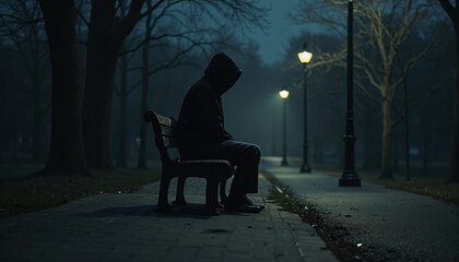Person on park bench at night