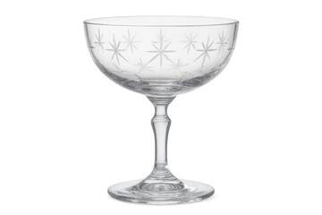 Empty crystal coupe glass with starburst etching