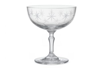 Empty crystal coupe glass with starburst etching