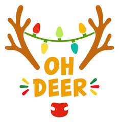 Reindeer with Christmas lights and Oh Deer lettering, quote