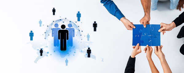 A concept of global leadership and network influence. A central team or individual connects with a professional network distributed across the world map, representing worldwide reach. Fermion