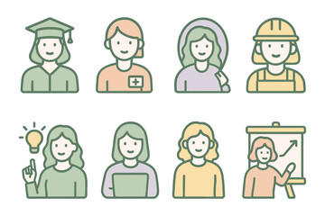 Diverse profession avatars in pastel tones for career representation