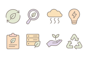 Minimal eco-friendly icons set: recycling, energy, and sustainability symbols