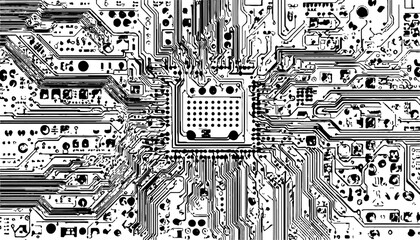 Abstract Circuit Board Pattern. Abstract circuit board pattern in black and white. Abstract black and white circuit board pattern with clean lines and connections.  © Song Long