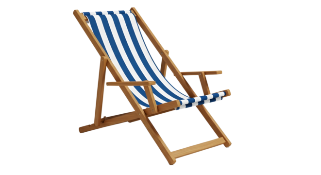 Wooden deck chair beach chair striped chair outdoor chair summer chair relaxation chair leisure chair sun chair on transparent background
