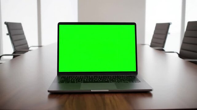 Compositing Ready with green laptop computer screen set in front of workgroup distortion, overlay, glitch, static noise, scan lines on black background, 4k animated video loop