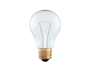 Clear glass light bulb with metallic base, isolated on transparency background, showing filament detail, symbolizing innovation, creativity, and bright ideas in minimalistic style