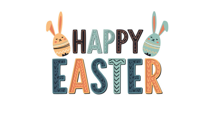 Whimsical Easter Doodle Line Art Vector Set with Soft Watercolor Fill