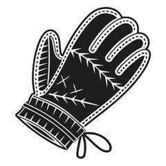 Black Silhouette of a Knitted Mitten with Decorative Stitching glove winter