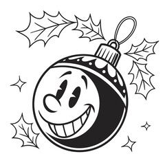 Cartoon Christmas Ornament with Holly and Sparkles character face