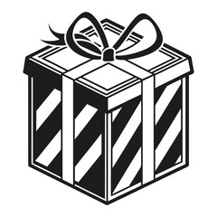 Isometric Black and White Gift Box with Ribbon and Bow Keywords: gift box, present, gift