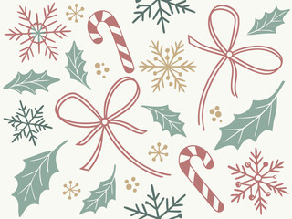 Seamless Christmas Pattern | Pastel Snowflake and Candy Cane Vector Design