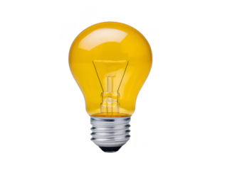 Yellow light bulb glass metal base isolated transparency background energy electricity innovation idea creativity bright glowing modern home technology object closeup inspiration solution concept