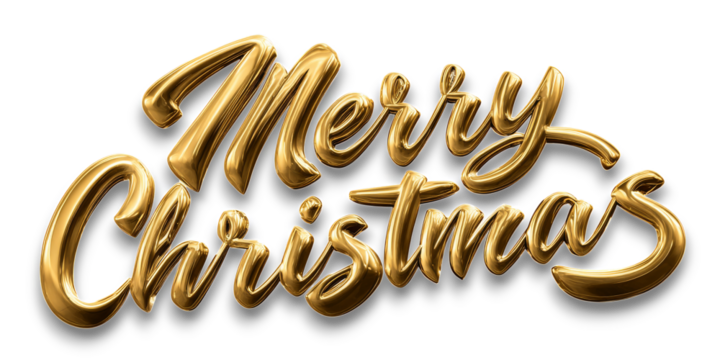 Golden Text Wishing Merry Christmas in Elegant Cursive Font Against a White Background