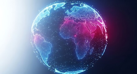 A glowing digital earth with interconnected networks, symbolizing global communication and technology in a vibrant display of data and connectivity