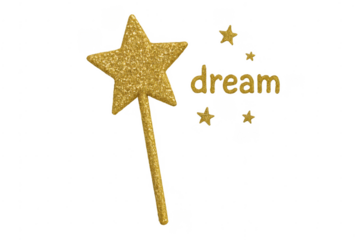 Gold glitter magic wand and dream text with stars