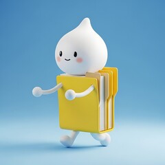 A charming 3d render of a cute cartoon character with a file folder body, walking happily on a blue surface, isolated on white background