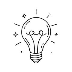 Minimalist Black And White Glowing Light Bulbs Collection, Symbol Bright Idea Lightbulb Line art. Illustration Energy power electricity Outline illumination Hand Drawn Doodle Simple icons drawing