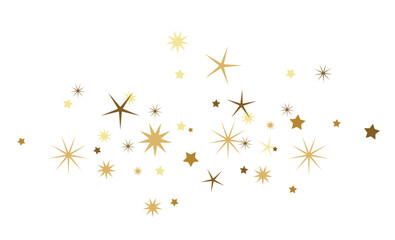 Splashes of gold stars on a white background