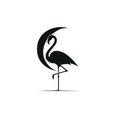 Black flamingo silhouette. White vector background. Minimalism.
