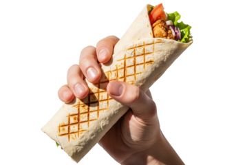 Enjoy flavorful chicken shawarma wrap hand held, freshly prepared with crisp lettuce, ripe tomato, and creamy sauce, perfect for a quick, delicious meal