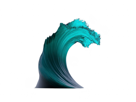 Blue ocean wave with dynamic splash, isolated on transparent background, showcasing fluid motion and energy, perfect for creative design, nature themes, and aquatic concepts