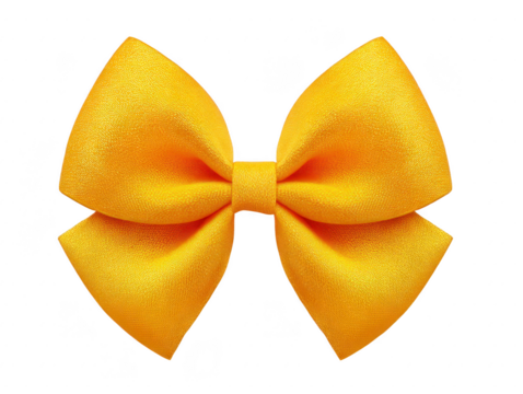 Yellow bow satin ribbon decorative accessory isolated on transparency background elegant festive cheerful fashion gift wrap celebration