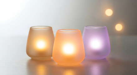 Three glowing frosted glass candles radiate soft warm ambiance