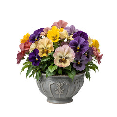 Vibrant Pansy Flowers in a Pot isolated on transparent background