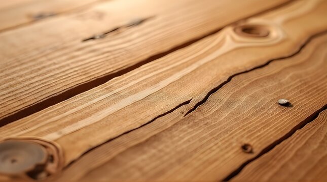 Warm Wood Texture Macro: Detailed Grain, Knot, and Crack on Plank Surface