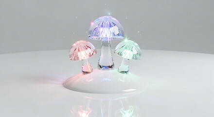 Glowing crystal mushrooms with vibrant colors and sparkling light