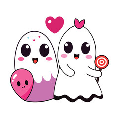 Two funny pigs with hearts cartoon illustration