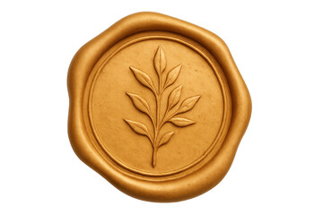Golden wax seal stamp with leaf design transparent background