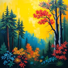 A natural template framework themed around the environment and forest, depicted with bright, vibrant colors, conveying a lively and energetic mood, with adorable, charming feature,Generative AI