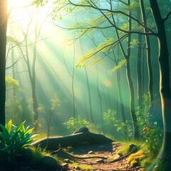 A natural template framework themed around the environment and forest, depicted with bright, vibrant colors, conveying a lively and energetic mood, with adorable, charming feature,Generative AI