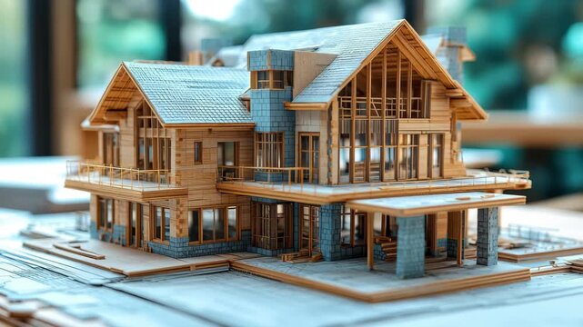 Architectural model of a modern house with intricate details in an indoor setting