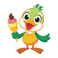 Funny Cartoon banana with bird character