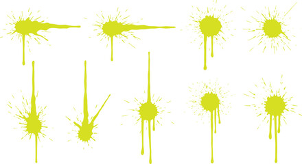 Bright yellow green paint splatter and dripping stains illustration isolated on white background, perfect for graffiti designs, artistic effects, textures, posters, and decorations © Hasem Creative