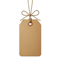 Blank kraft paper gift tag with string bow isolated on transparent background