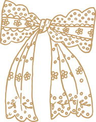 Whimsical line art golden illustration of a lace bow. Vector Christmas doodle graphic