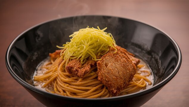 Culinary Delight. Crispy Topping and Noodle Bowl, a Feast for the Senses and Taste.