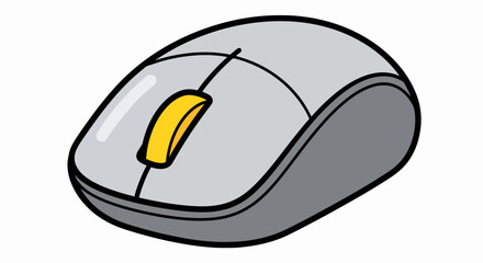 Stylized Grey Wireless Computer Mouse with Yellow Scroll Wheel on White Background